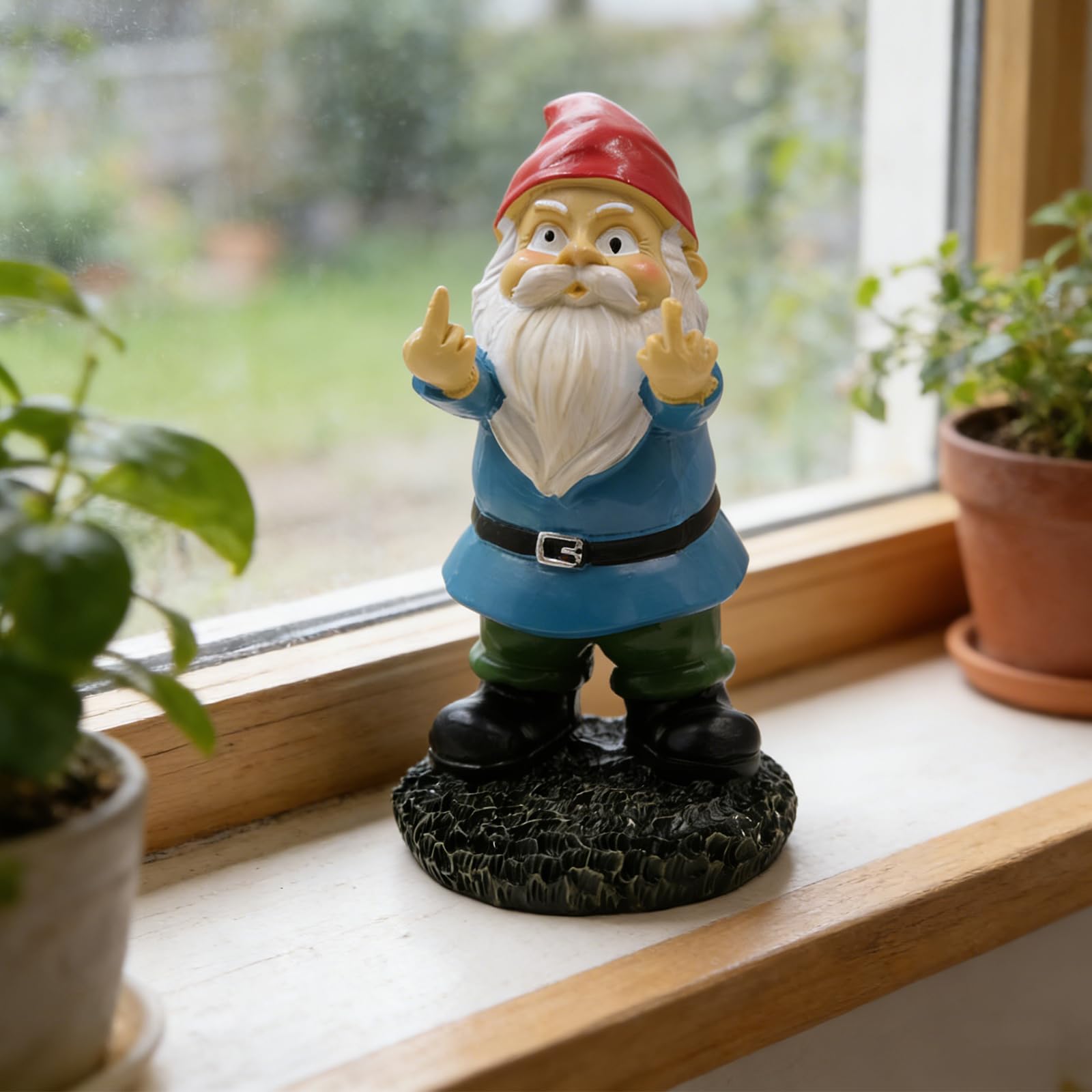Enano de Jardín con Dedo Medio, Figura de Jardín Divertida Hecha de Resina para Exterior, Decoración Atrevida para Jardín, Terraza y Balcón