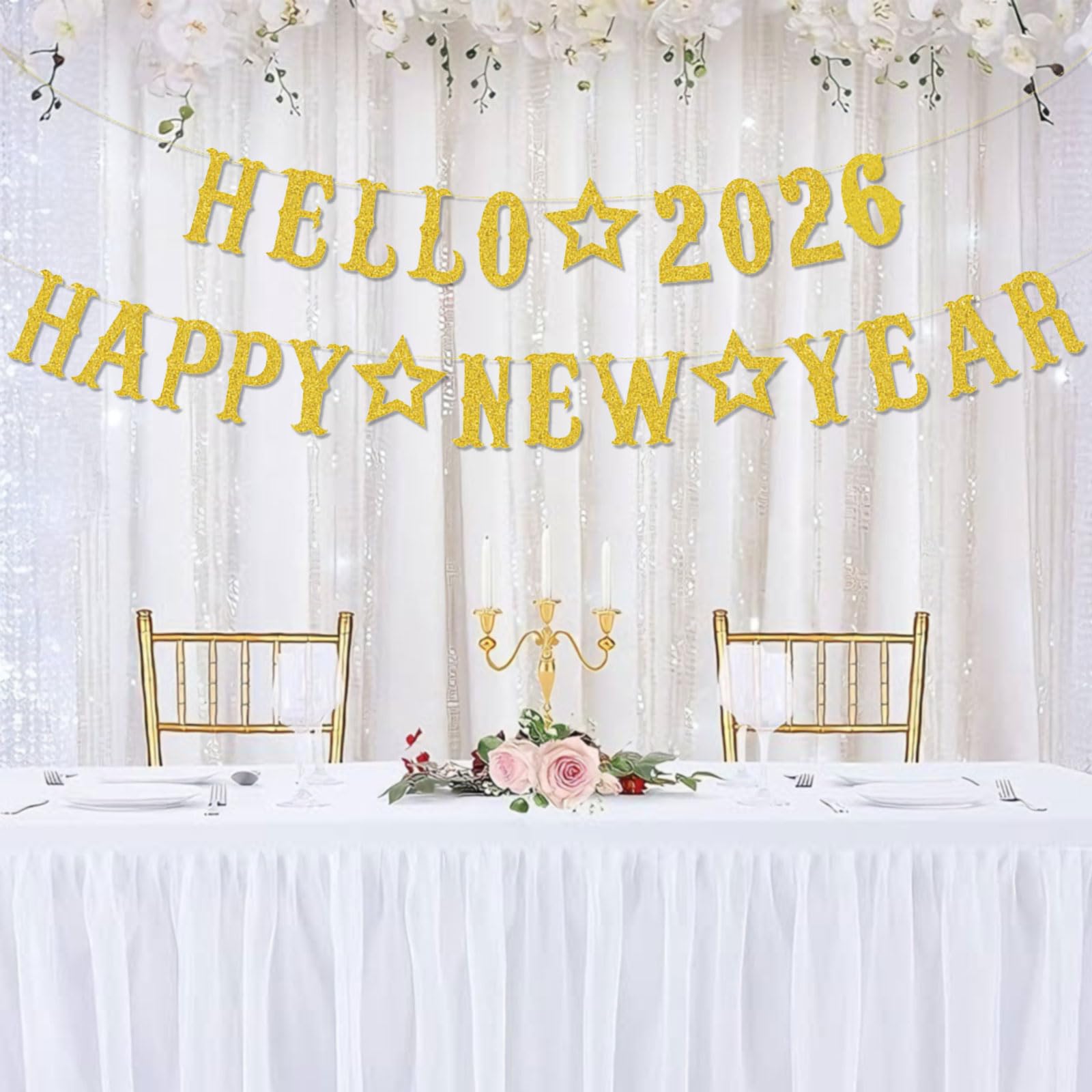 Happy New Year Banner for New Years Eve Decorations 2026,Eve Backdrop with 2026 Sign Hanging Accessories for Party Supplies and Photo Booth Props,Nye Bunting for Party Hanging Oranment - Image 3