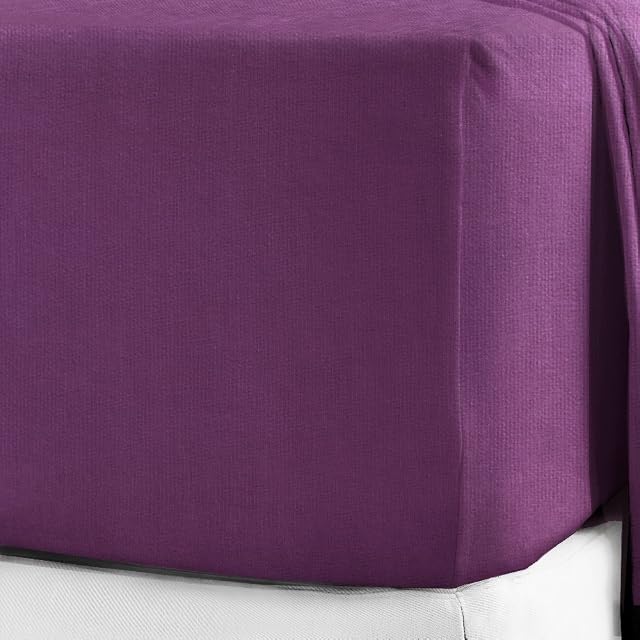 100% Brushed Cotton Soft Flannelette 25CM/10" Fitted Sheets 12 Colours (Double, Purple)