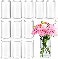 UPBUD 12 Pack 6 Inch Clear Glass Cylinder Vases for Wedding Centerpieces, Floating Candle Holders & Home Decor