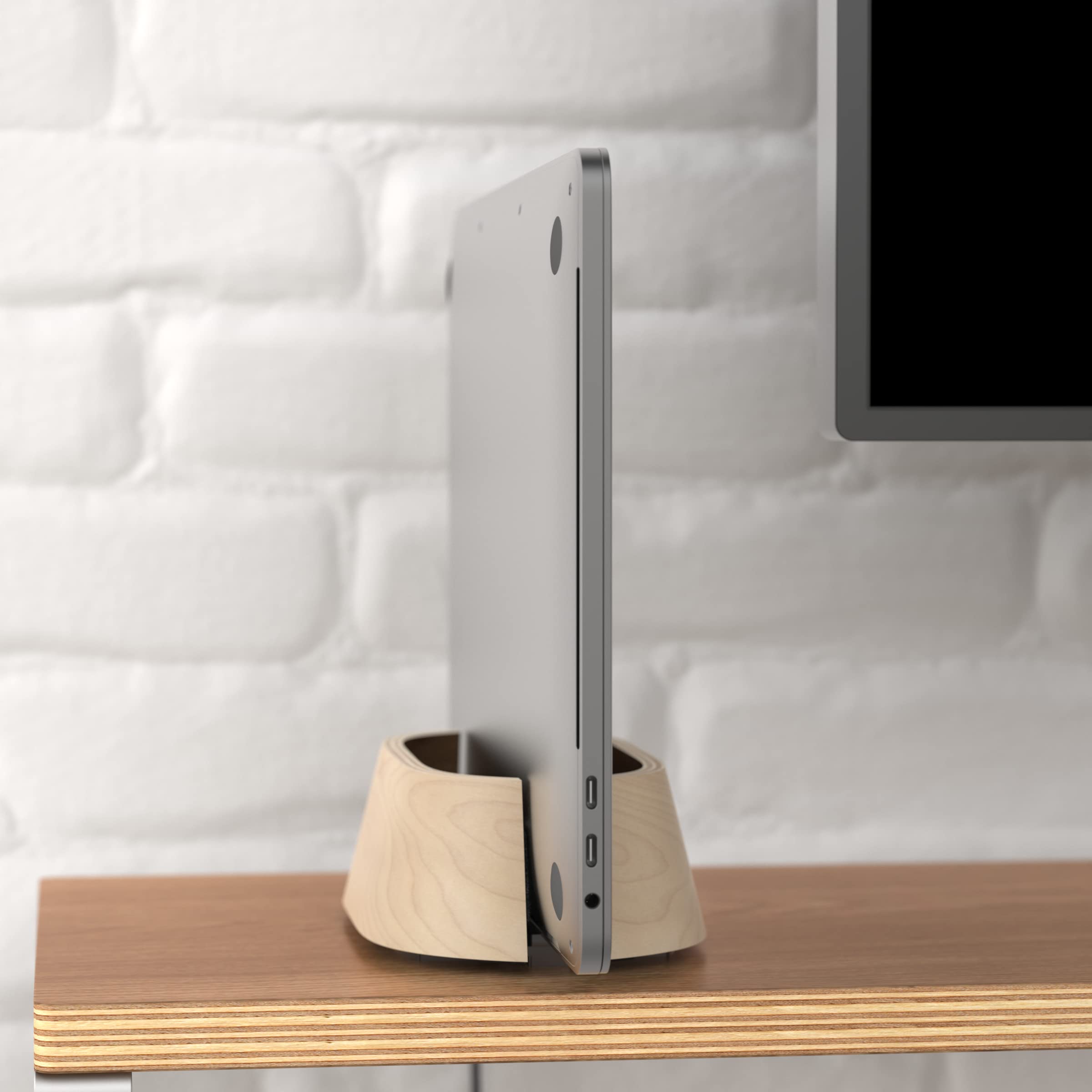 HumanCentric Soporte Vertical para Laptop Soporte Ajustable y Muelle, Soporte Vertical para Laptop para MacBook Pro y Otros portátiles de 0.5 a 1.5 Pulgadas, Madera de Nogal Negro