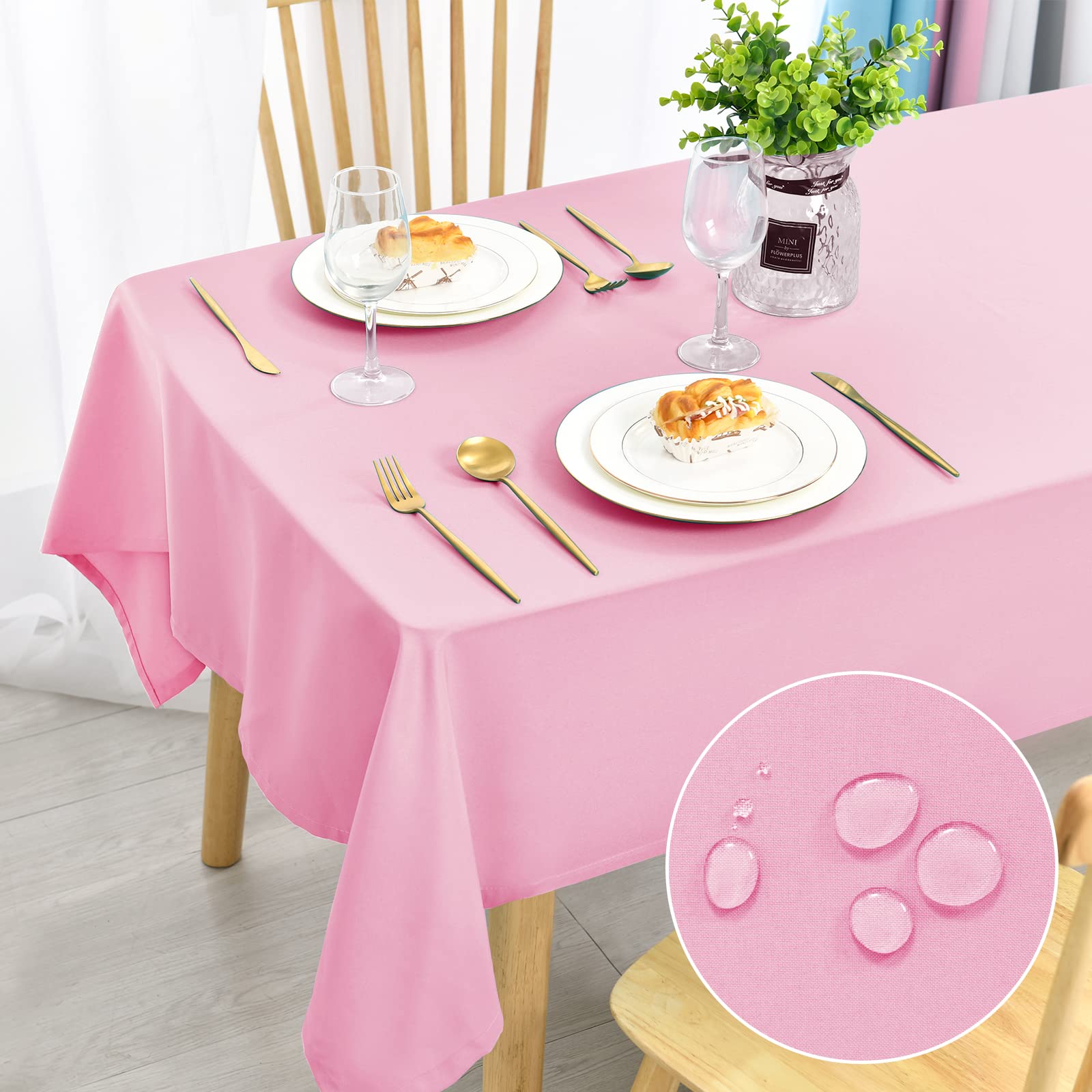 DWCN Pink Tablecloth, Stain Resistant, Washable, Waterproof Tablecloth for Dining Room, Garden, Party, Weddings or Home, 150 x 300 cm