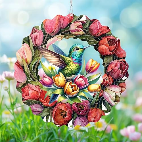 Hummingbird Wind Spinners Outdoor 3D Stainless Steel Hanging Wind Spinner Metal 