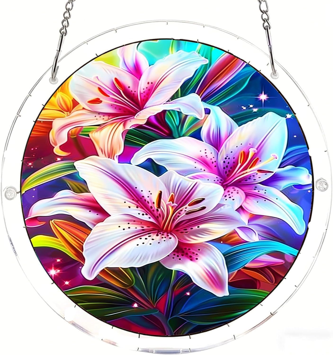 The Enchanting Lilies Acrylic Jigsaw Puzzles Suncatcher, 8.2 Inch Window Hanging Suncatcher Acrylic Puzzle, DIY Home Decor Art Gift