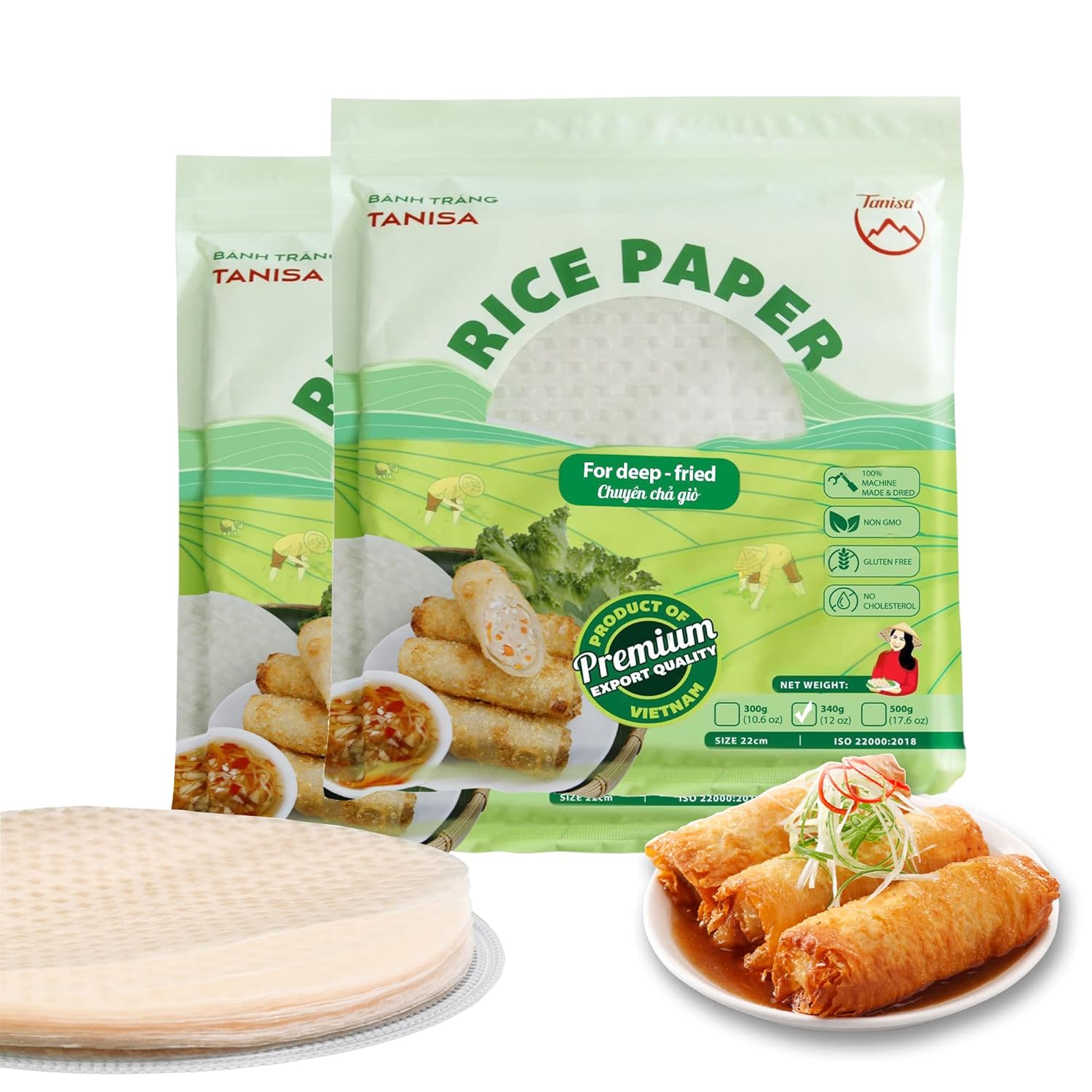 TANISA 2 Packs Spring Roll Rice Paper Wrapper for Deep