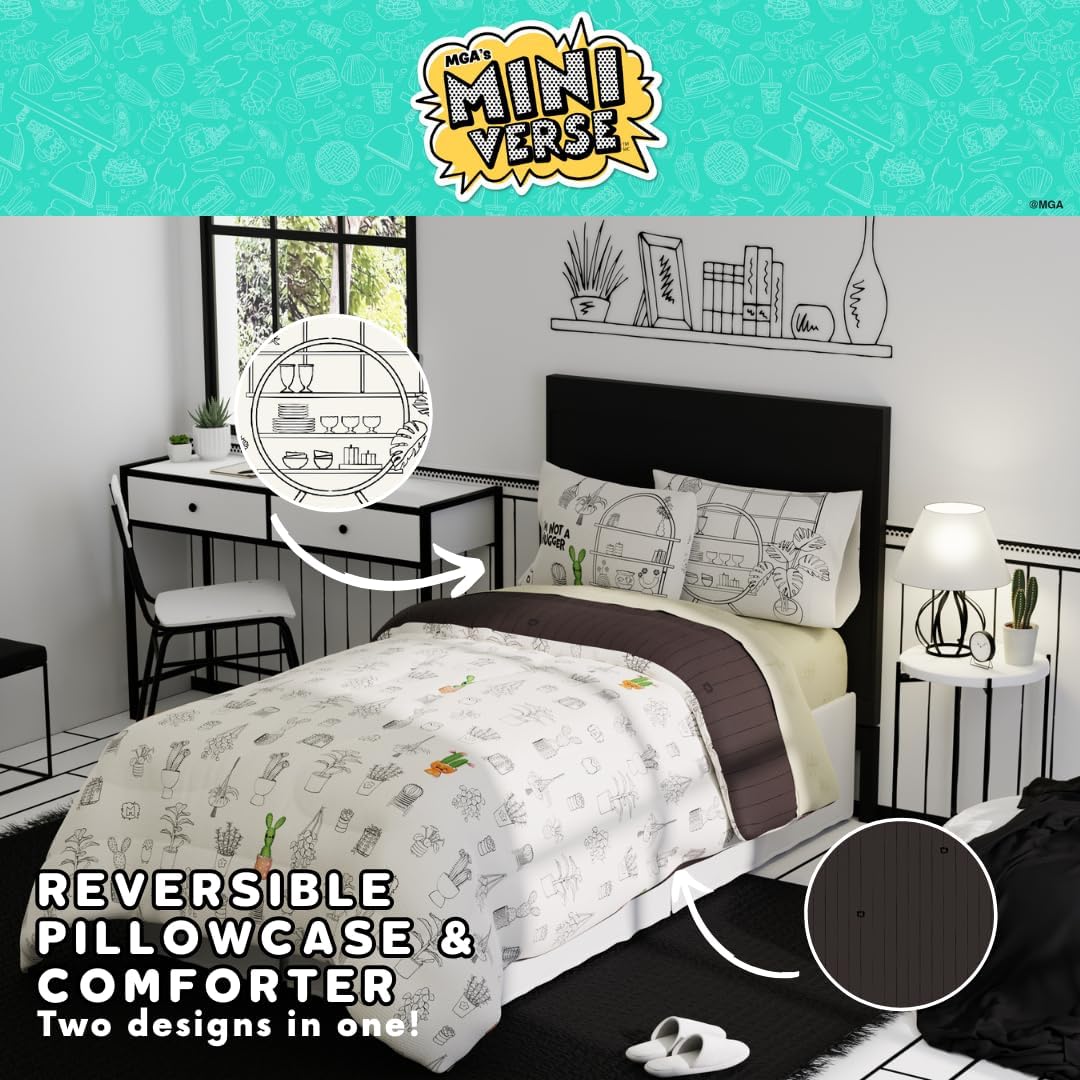 Miniverse Succulent Plants Bedding 5 Piece Super Soft Reversible Comforter and Sheet Set with Sham, Twin, (Officially Licensed Product) by Franco