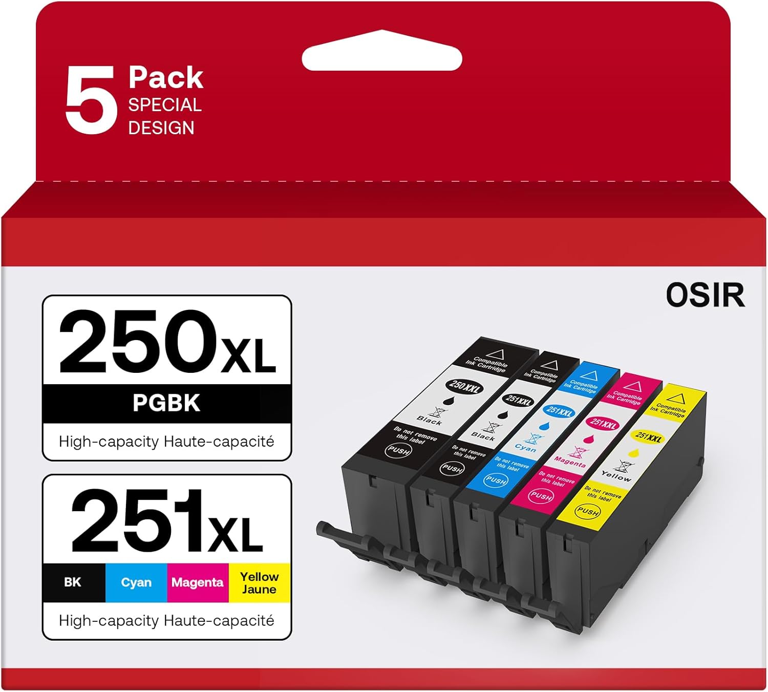 PGI-250XL CLI-251XL 5 Color Value Pack, Compatible for Canon 250 251 Ink Cartridges to use with PIXMA MX922, MG5420, MG5520, MG5522, MG6320, MG6620, iP7220 (PGBK, Black, Cyan, Magenta, Yellow) PGI-250XL CLI-251XL 5 Color Value Pack, Compatible for Canon 250 251 Ink Cartridges to use with PIXMA MX922, MG5420, MG5520, MG5522, MG6320, MG6620, iP7220 (PGBK, Black, Cyan, Magenta, Yellow)