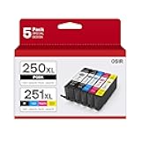PGI-250XL CLI-251XL 5 Color Value Pack, Compatible for Canon 250 251 Ink Cartridges to use with PIXMA MX922, MG5420, MG5520, MG5522, MG6320, MG6620, iP7220 (PGBK, Black, Cyan, Magenta, Yellow)