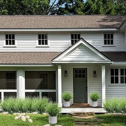 Miniatura 6 de 8 paquetes de plantas de césped artificial, arbustos artificiales, hierba de trigo para casa, de plástico, resistente a los rayos UV, césped