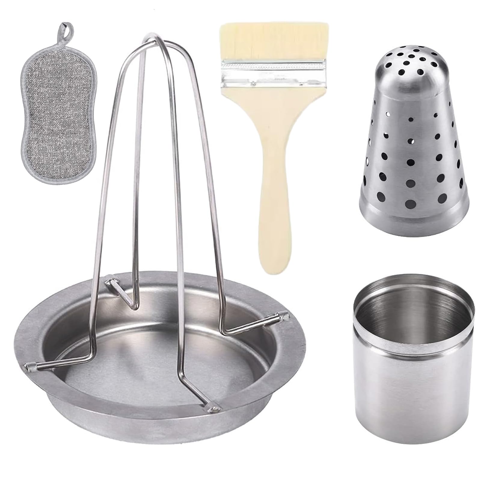 Rôtissoire à Poulet Barbecue en Acier Inoxydable, Support à Poulet pour Canette de Bière, Grille Poulet Vertical, Support à Volaille en Fonte Démontable, Récipient Aromatique Amovible, Bac d'Égouttag