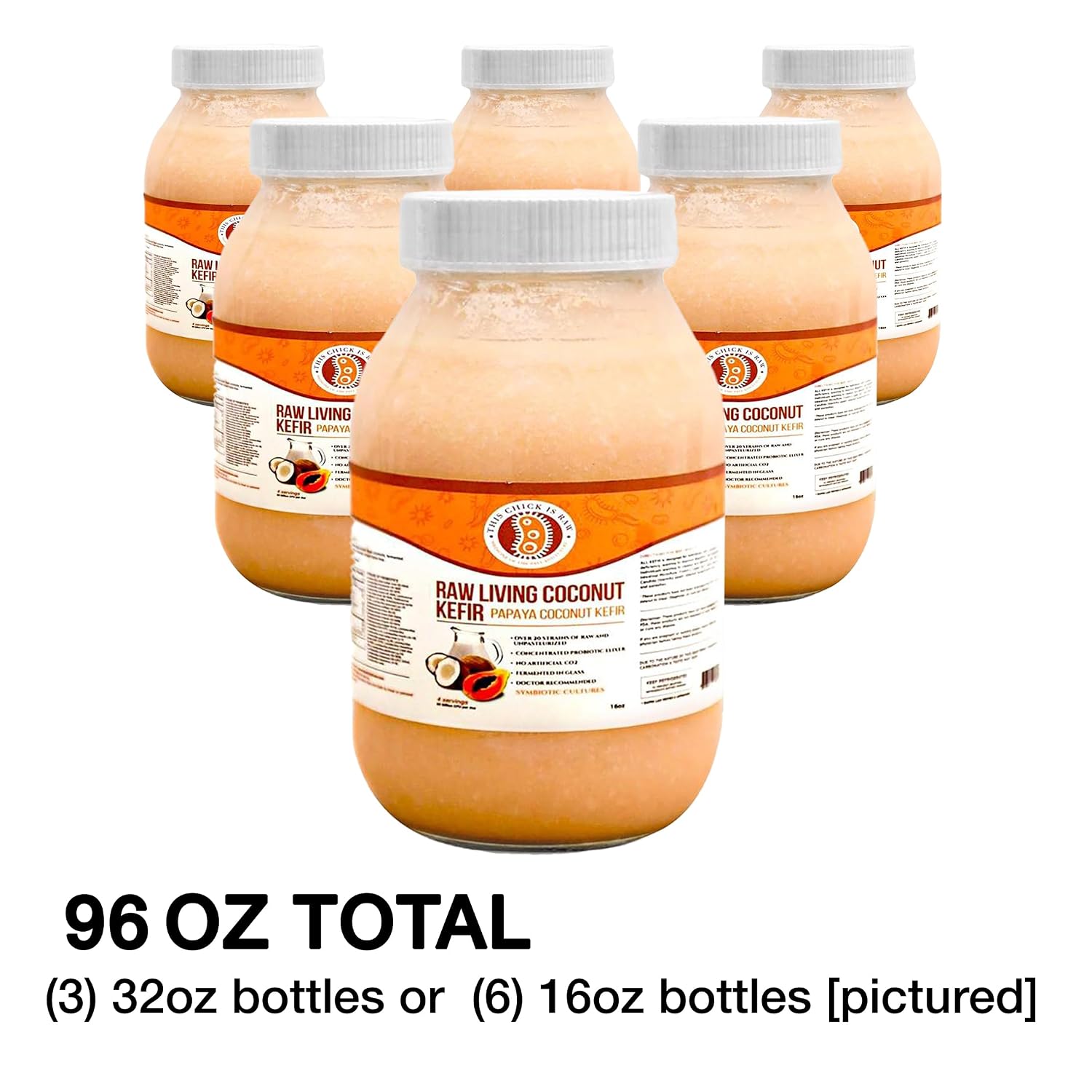 Papaya Coconut Milk Kefir – 5-Day Raw Fermented Probiotic Drink with Organic Papaya & Coconut | Gut & Digestive Health | Vegan, Low Sugar (Half Case) | by This Chick Is Raw