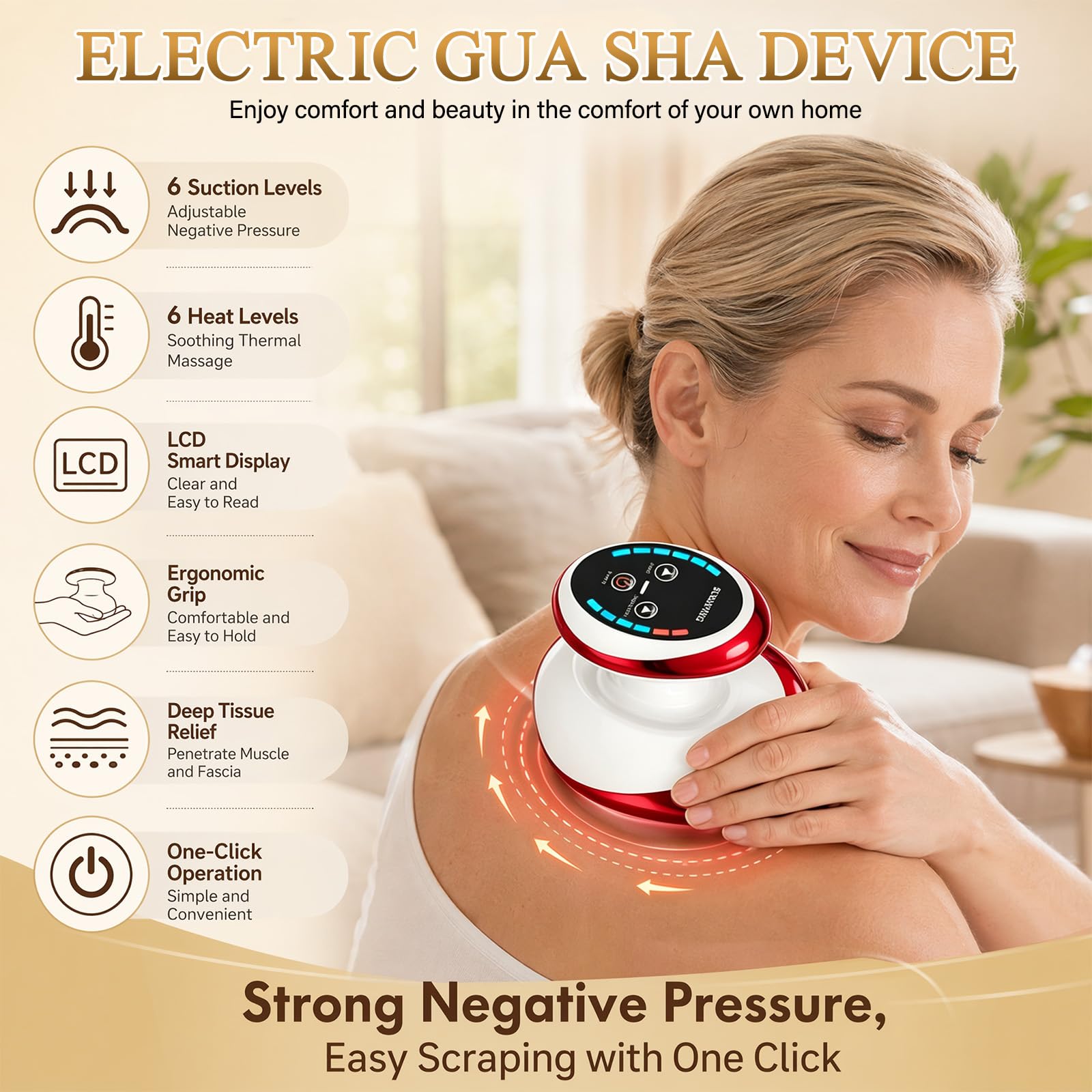 Cellulite Massagegerät, 4 in 1 Elektrischer GuaSha Massager, Elektrisch Handmassagegerät, mit Vakuum Massage, Gua Sha Elektrisch, Wärme und 9 Stufen, Schröpfmassagegerät für Bessere Durchblutung (A)