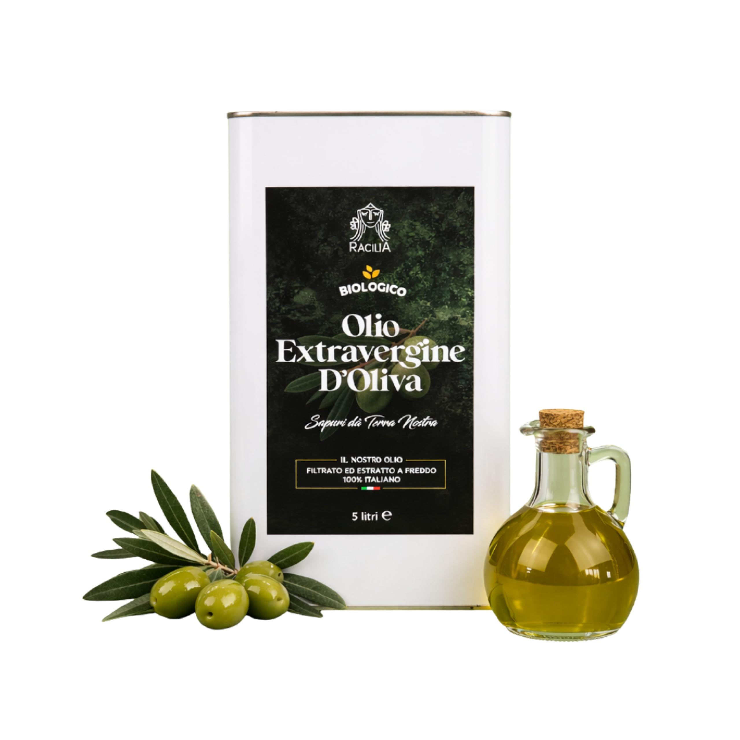 RACILIA Aceite de Oliva Virgen Extra Ecológico - Aceite AOVE Bio 100% Italiano, Prensado en Frío - 5 Litros