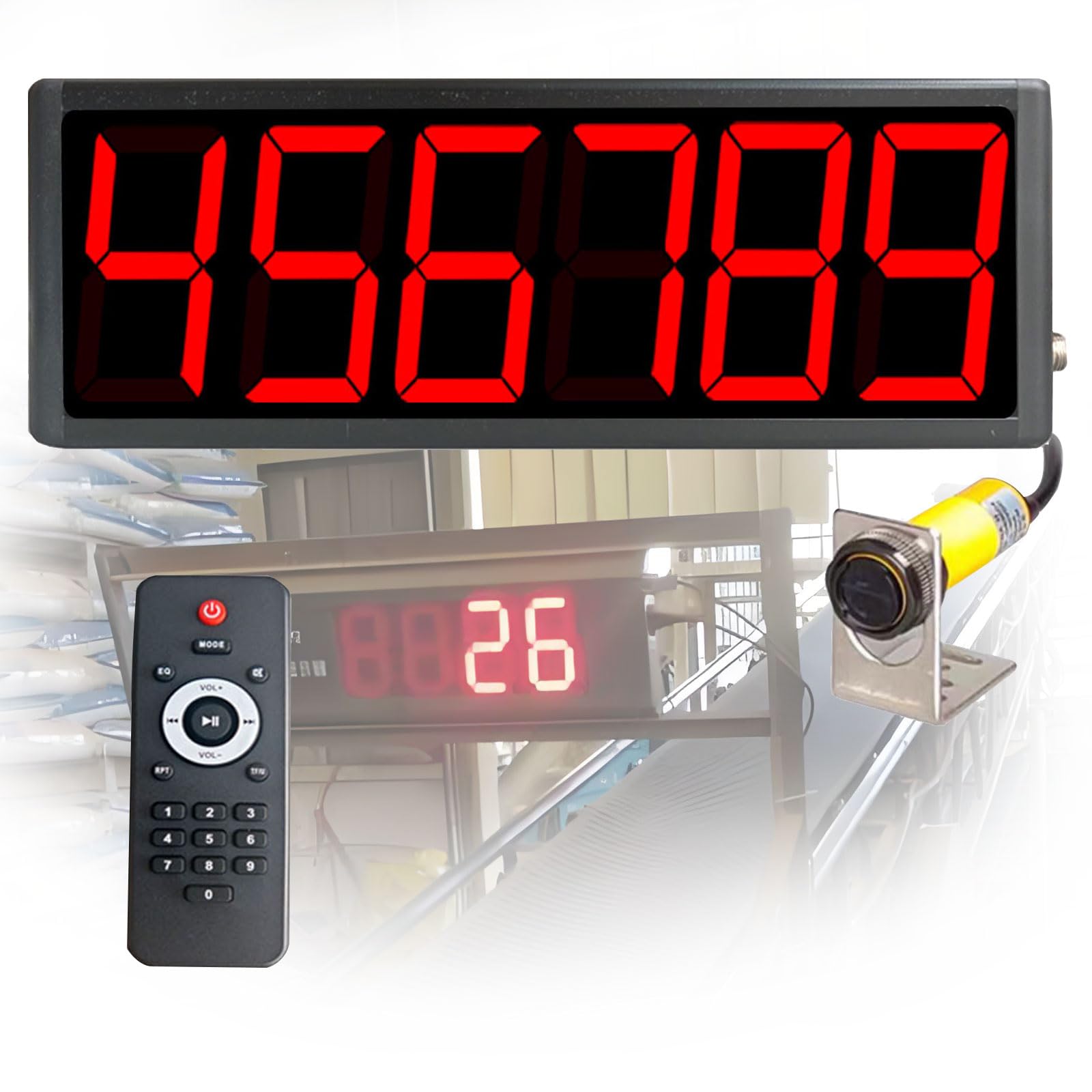 KEhtu Contador Digital infrarrojo LED, Contador de línea de producción con Control Remoto y Memoria de Corte de energía. Distancia de detección de 30-70 cm
