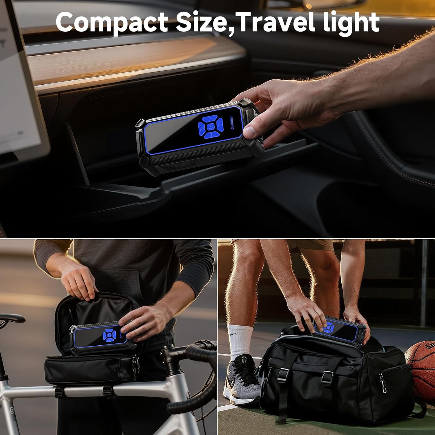 OlarHike Cordless Tire Inflator Portable Air Compressor, 150PSI Dual Power - 6000mAh & 12V DC, Air Pump for Car Tires, Motorcycle, Bicycle, Electric Pump with LED Light & Digital Pressure Gauge - Image 8