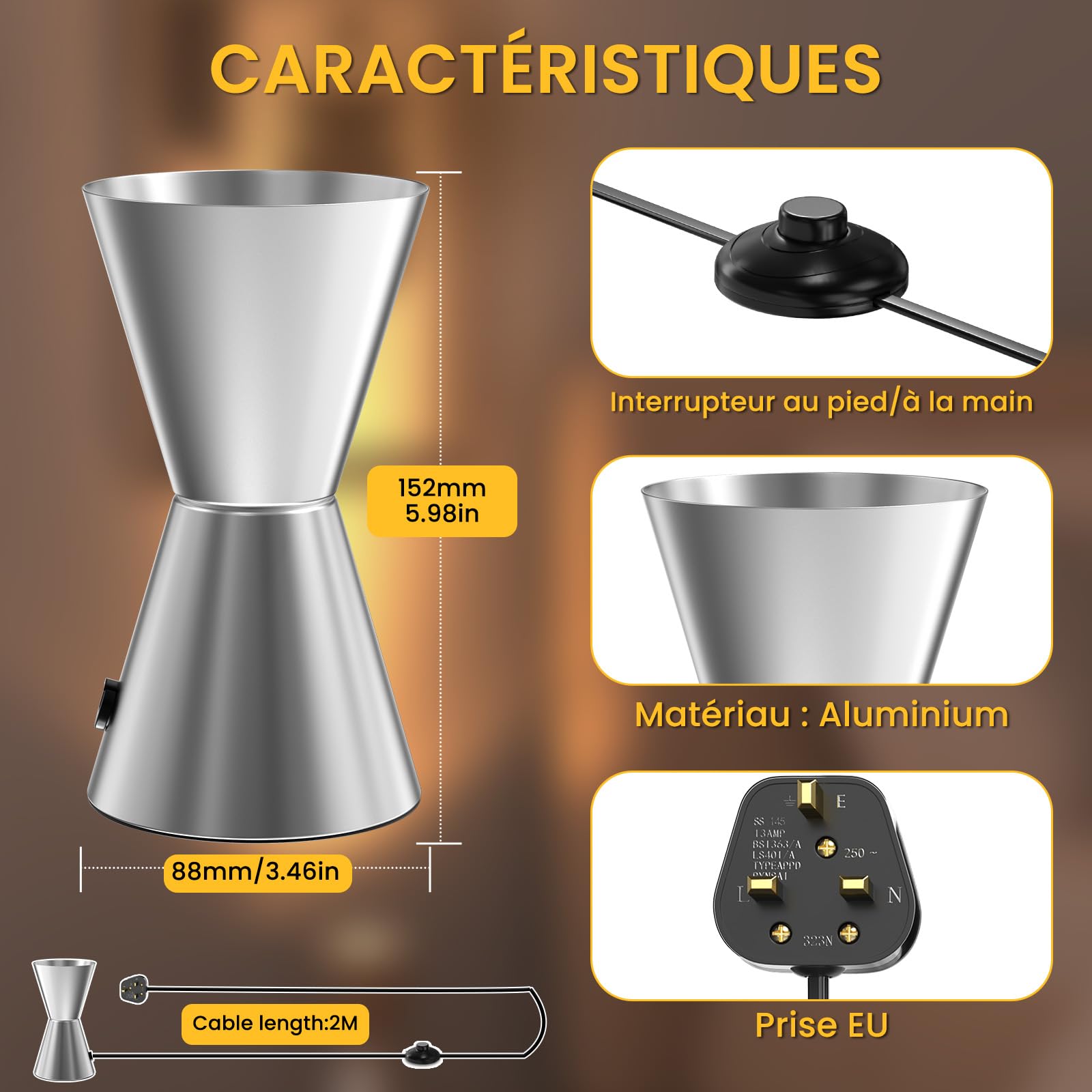 LED Spot de Sol, LED Uplight Spot pour Éclairage Indirect, Lampe de sol pour Intérieur, Lampadaires 6W 3000K Blanc Chaud Avec Ampoule E14, Lampe sur pied avec Interrupteur Pied (2 paquet)