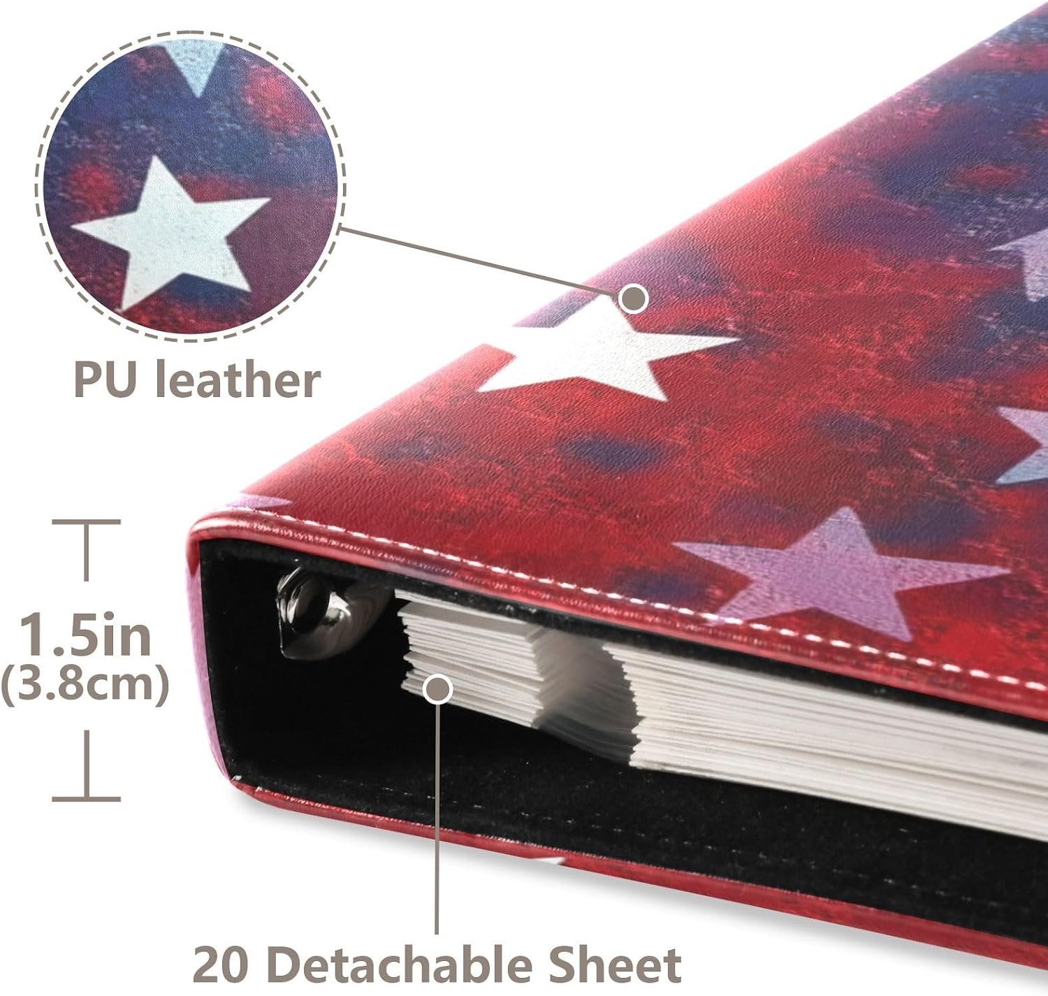 Large Photo Album, American Flag Star (3) Personalized Leather Cover Photo Book for 4x6 5x7 6x8 Pictures, Photo Albums for Family, Baby, Wedding