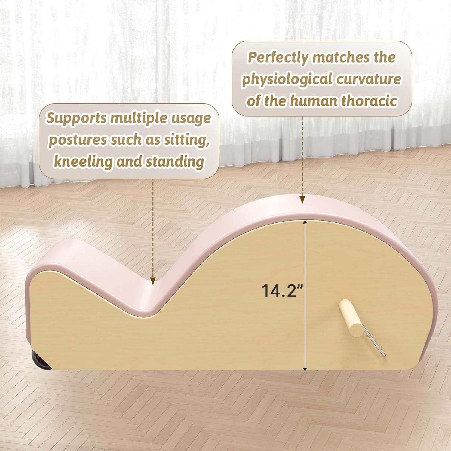 Wooden Pink Pilates Arc with Spine Corrector for Core Strengthening Back Pain Relief, Pilates Spinal Corrector Arch Barrel for Back Flexibility，at Home Reformer Pilates Posture