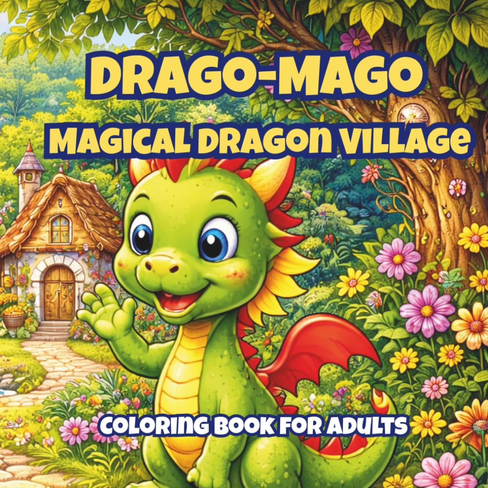 Drago-Mago Magical Dragon Village: Cute Cozy Fantasy Coloring Book for Adults Featuring Magical Dragons, Enchanted Villages and Relaxing Scenes