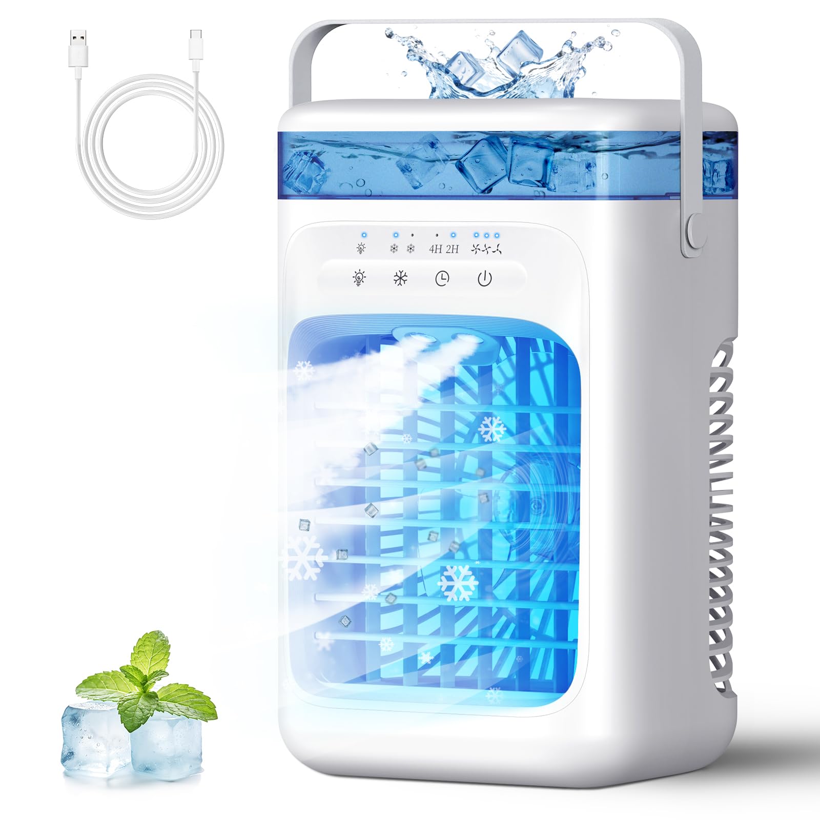 Glimibox Portable Air Conditioners,Portable AC Unit with Timer,3 Speeds 2 Mist Modes,1000ml,7-Color Light,USB Mini Air Conditioner Evaporative Air Cooler Cooling Fan for Bedroom Kitchen RV Camping Car