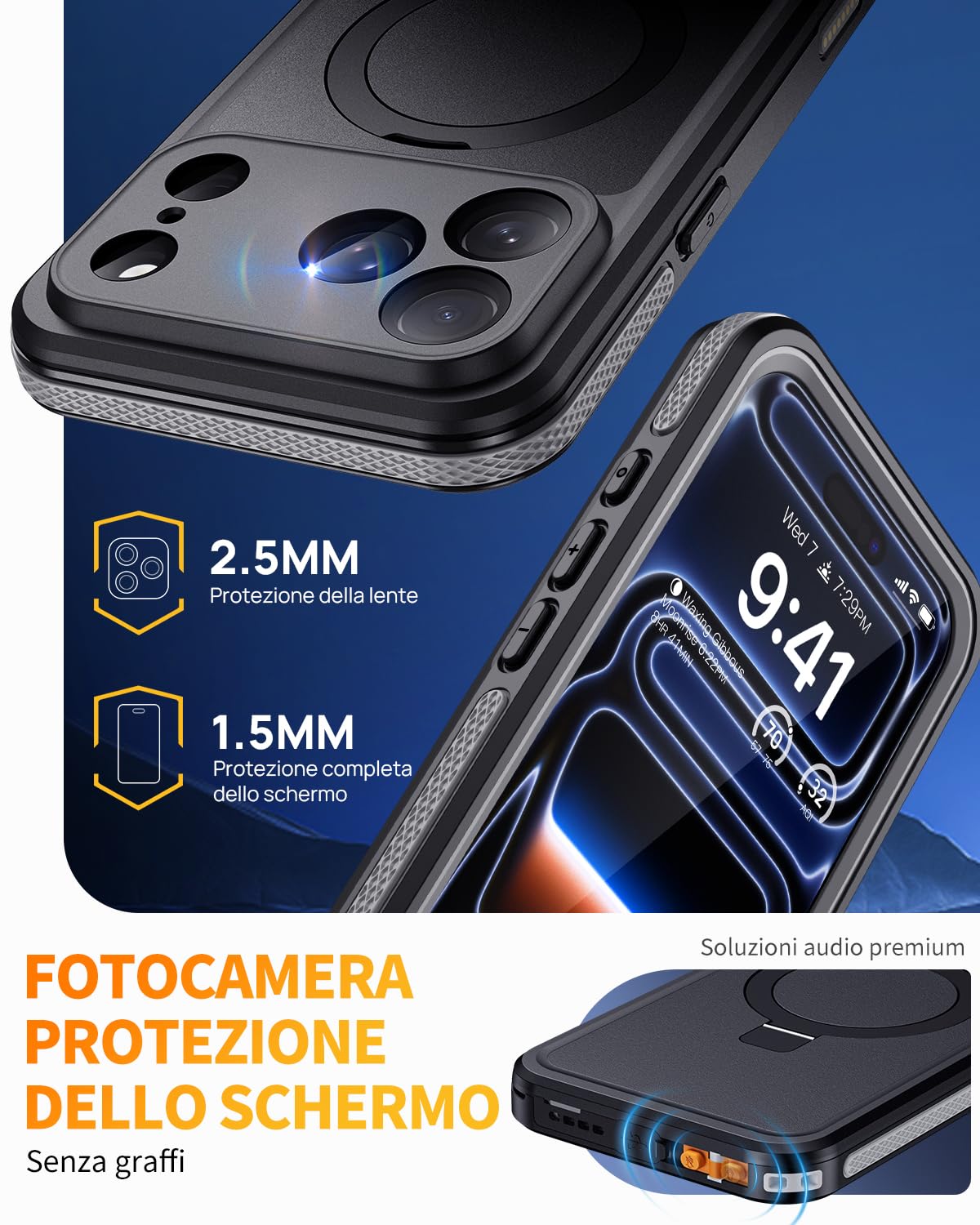 Cover per iPhone 17 Pro Impermeabile con Supporto Magnetico, 360° Completa Protezione, IP68 Waterproof Case con Magsafe, Subacquea Antipolvere Antiurto Custodia per iPhone 17 Pro, Nero