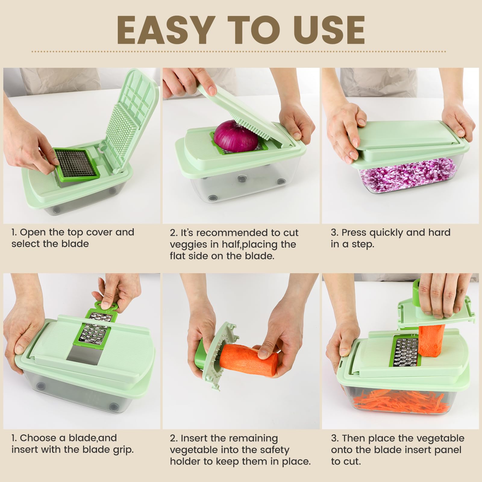 Picador de verduras con 8 cuchillas - Picador de cebolla 16 en 1 con contenedor, espiralizador de verduras de cocina, artículos esenciales para el hogar - Accesorios 5