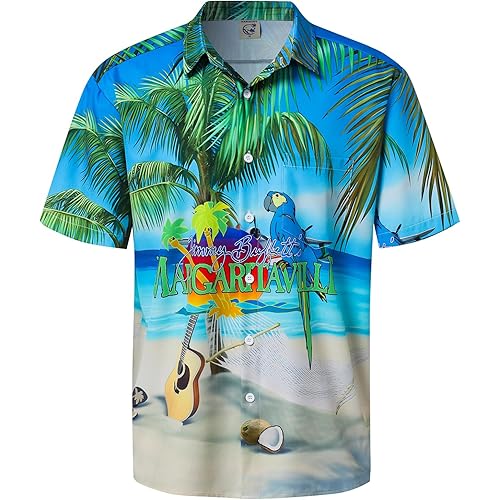 Hardaddy Men's Summer Hawaiian Shirts Funny Performence Printed Button Down Casual Bowling Shirt