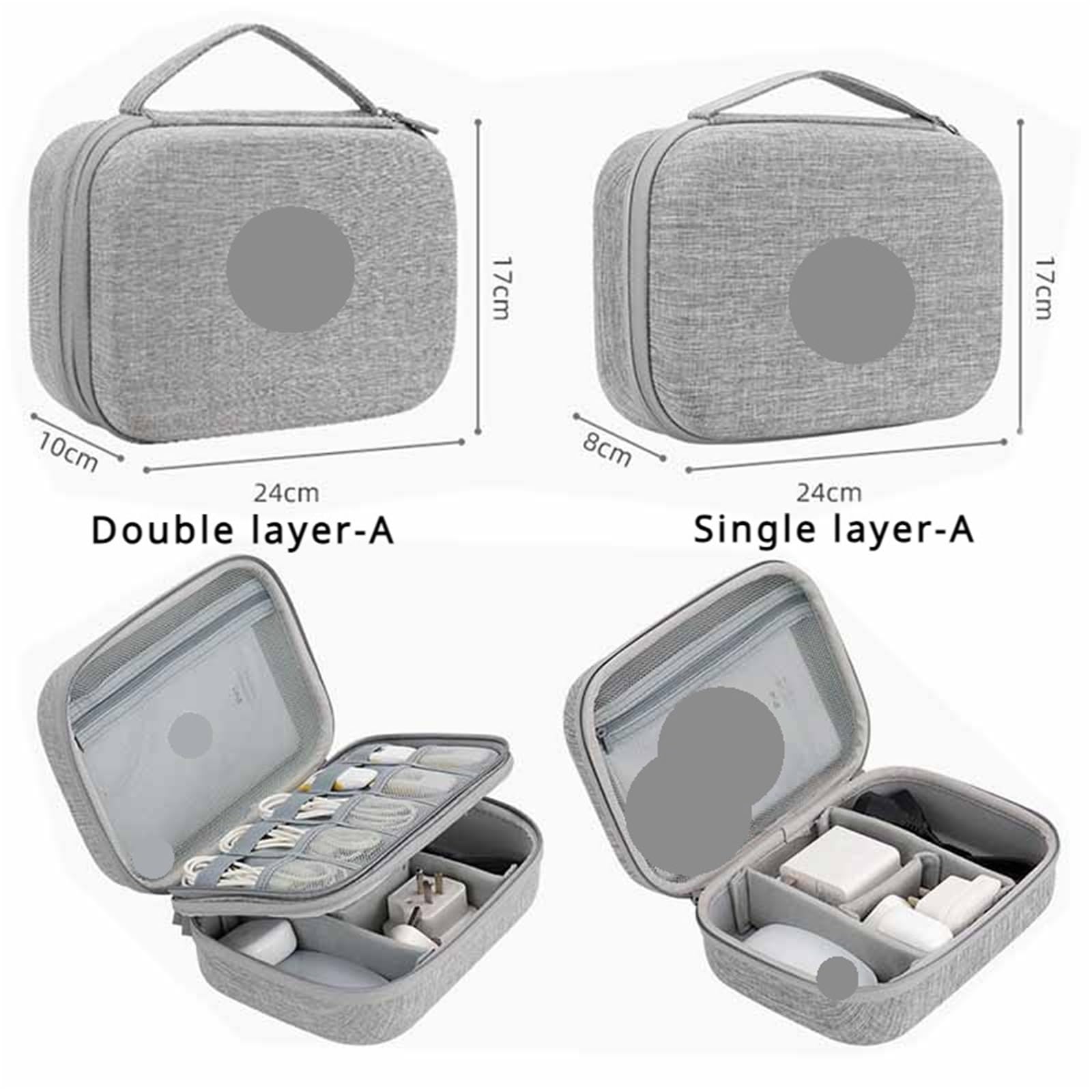 Custodia rigida impermeabile for accessori elettronici Custodia organizer for banca di potere di grande capacità Borsa for passaporto da viaggio digitale Per Cavi, Caricabatterie(Double layer-Gray-XL)