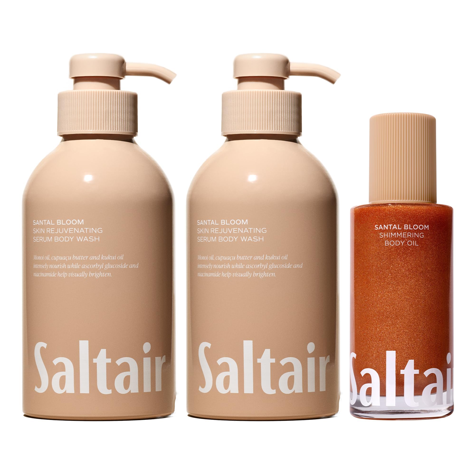 Saltair 2-Pack Body Wash and Shimmering Body Oil Set Moisturizing Cleanser and Dry Oil Moisturizer with Light-Reflecting Pearl