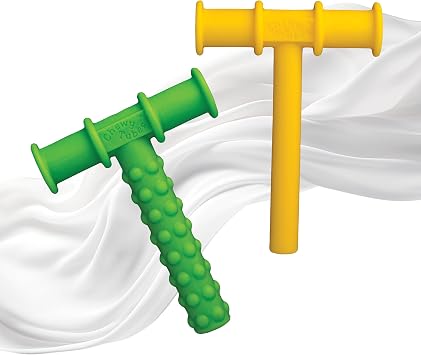Chewy Tubes Oral Motor Chewing Set Green & Yellow Chew Tools for Sensory Exploration, Biting Practice & Skill Development Safe, Non-Toxic, Latex & Phthalate Free, 2-Pack