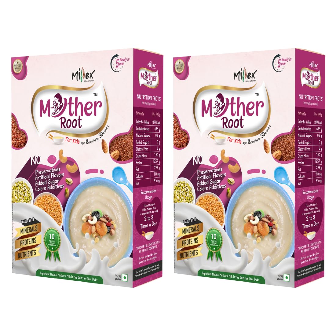 Millex Mother Root- Pack of 1 (500 gms) | Food from (6+Months)| Sprouted Multi-grain Millets, Dry fruits, Spices | Natural Healthy Cereals Mix | DOUBLE FILTERED Organic Porridge (B0D5MGQ1W4) Amazon Price History, Amazon Price Tracker