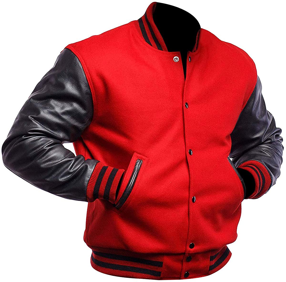 LP-FACON Black Bomber Jacket - Men's Black Letterman & Varsity Jacket