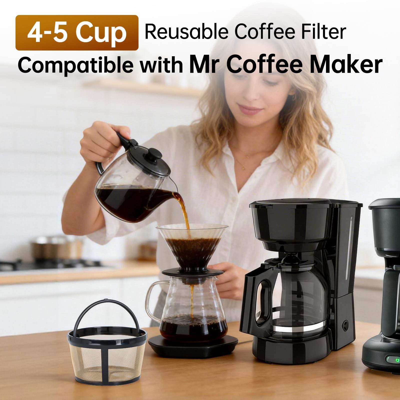 Wiederverwendbarer Kaffeefilter für 5 Tassen, kompatibel mit Mr Coffee Maker, passend für Mr Coffee 4 Tassen-Filter, permanenter Kaffeefilterkorb für Black and Decker und die meisten