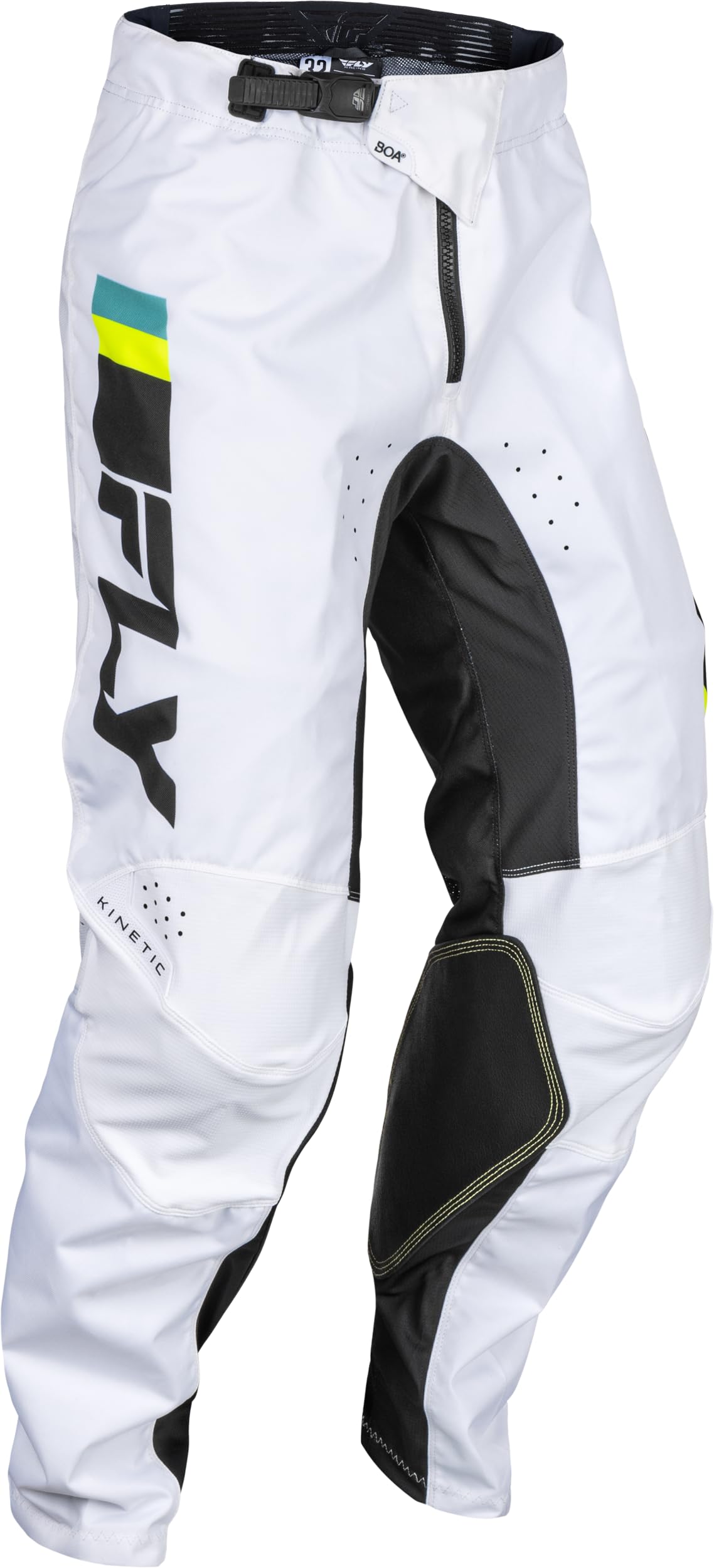Fly Racing 2024 Adult Kinetic Prix Pants (White/Black/Hi-Vis Size 38)