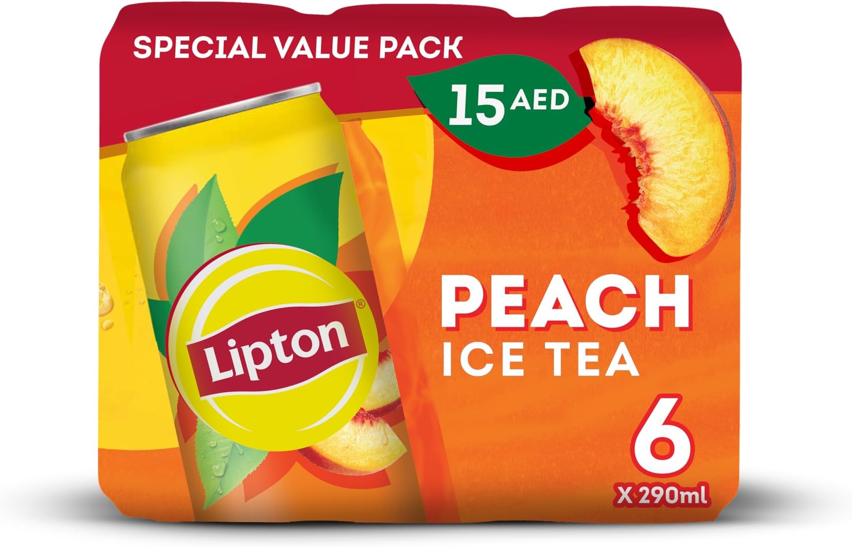 Lipton Peach Ice Tea, Non Carbonated Low Calories Refreshing Drink, 6 X 290 ml