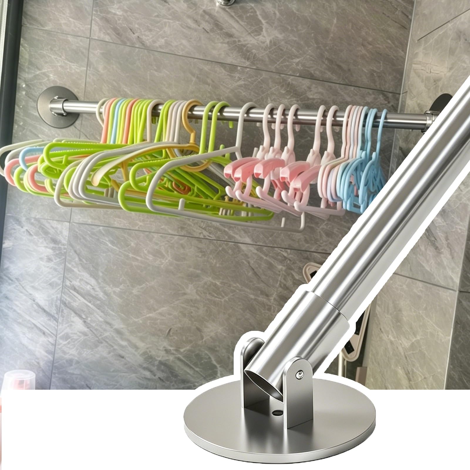 Wardrobe Rail Closet Rod Flange Adjustable for Angled Wall, Space-Saving Corner Shower Curtain Pole Extendable, Garment Rack Swivel Support Hanger Bar(Silver,35-55cm(13 3/4"-21 5/8"))