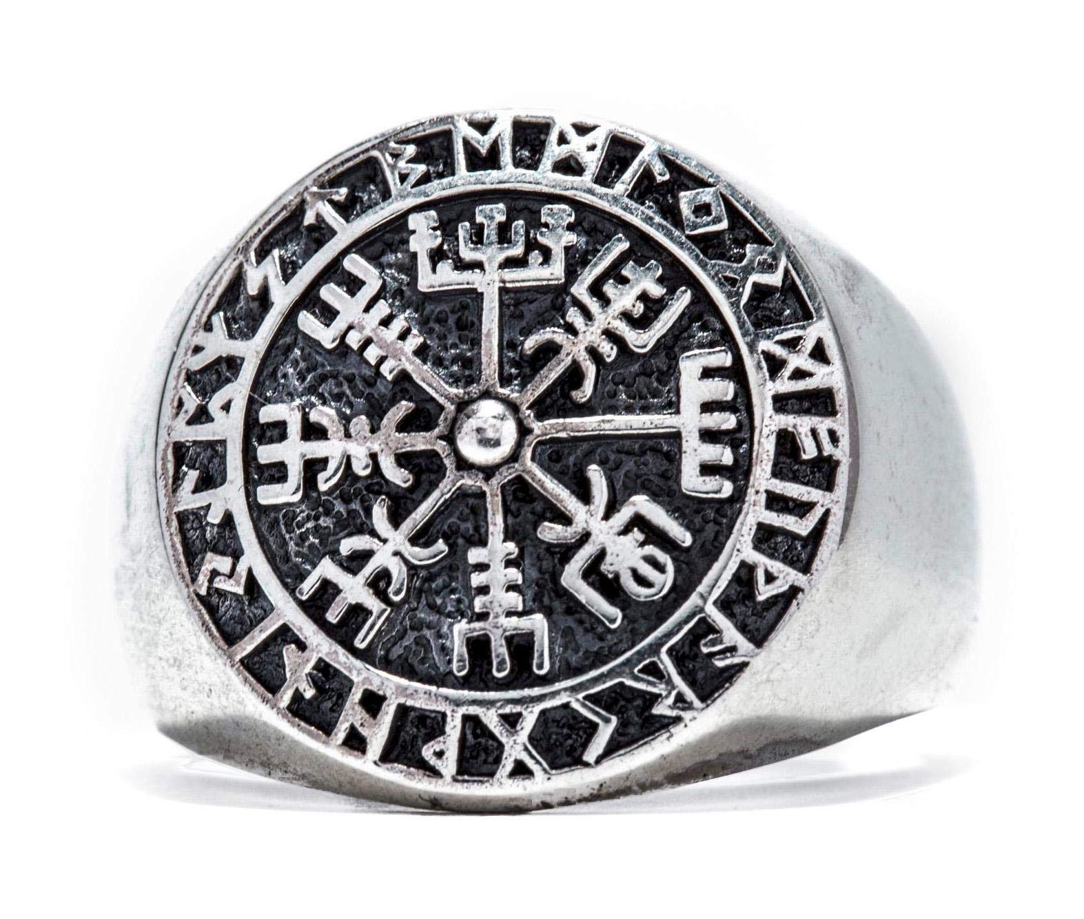 Windalf 925 Sterlingsilber Runen Vikings Ring VEGVISIR 18 mm Wikinger Kompass Siegelring