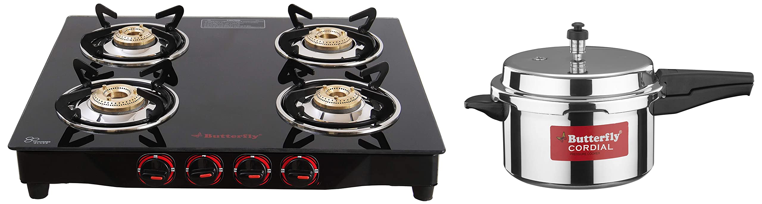 Butterfly Smart Glass 4 Burner Gas Stove, Black, Manual & Butterfly Cordial Non Induction Base Aluminium Pressure Cooker with Outer Lid, 5 Litres, Silver-image-14