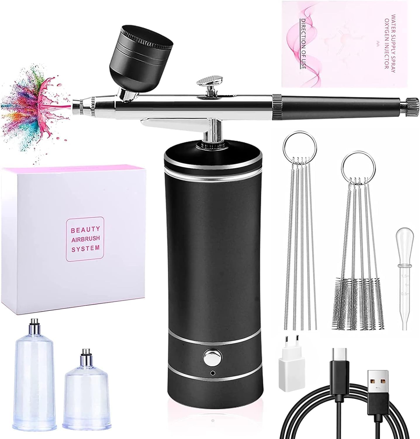 Daakro Wireless Airbrush Set with Air Compressor, Portable Handheld Cordless Mini Rechargeable Air Brush for Makeup, Cake Decoration, Nail Art, Tattoos, and Face Painting