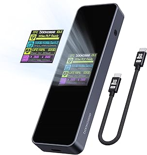 DOCKCASE Visual Smart M.2 NVMe SSD Enclosure,Support 10s Power Loss Protect,USB 3.2 Gen 2 Type-C (10 Gbps), fits NVMe PCIe/SATA NGFF Size 2230/2242/2260/2280,Support M-Key B+M Key UASP(up to 2TB SSD)…