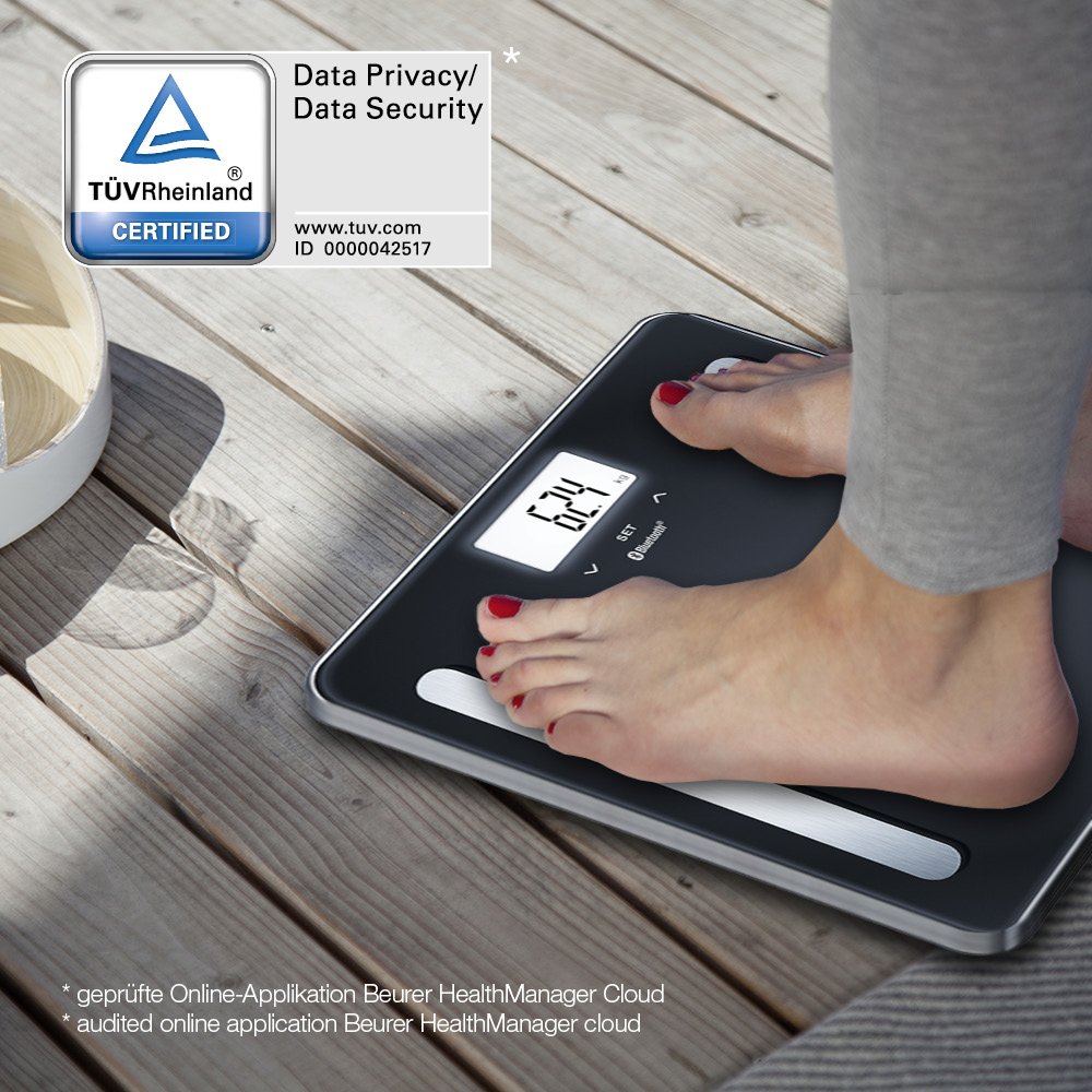 Beurer BF 600 Báscula diagnóstica negra, medición de grasa corporal, agua corporal, porcentaje muscular y masa ósea, con conexión a app