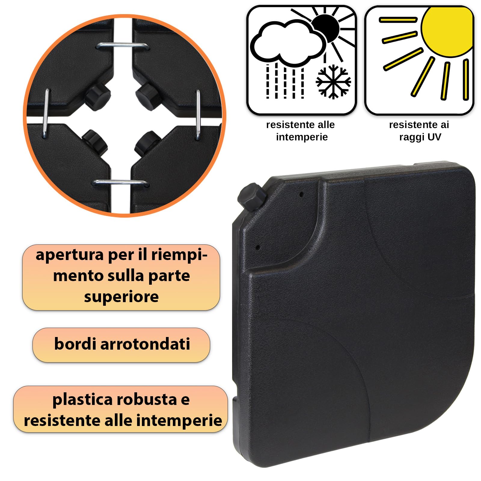 Montafox Pesi per Ombrellone Base Parasole Nero 60 Litri 100 kg