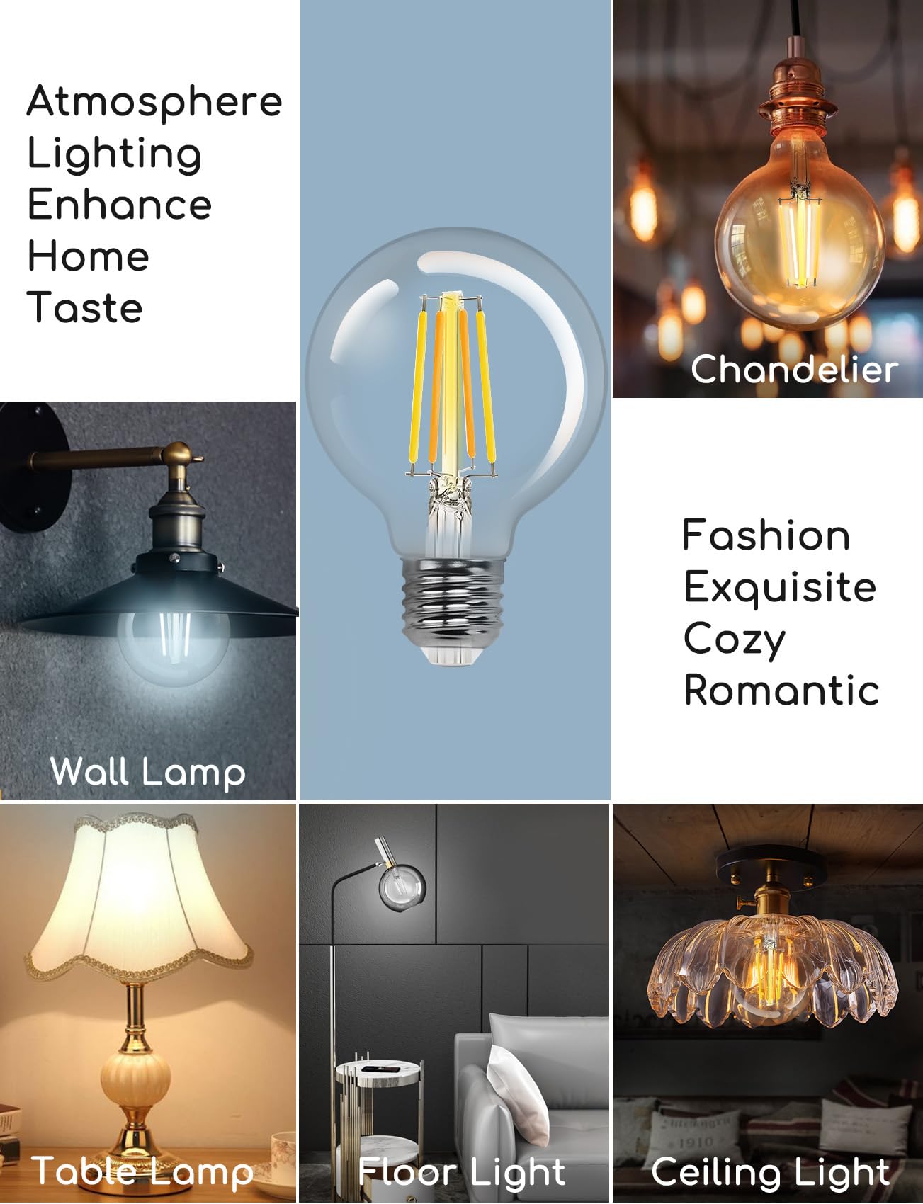 Aigostar Lampadina Vintage Smart, E27 LED 6W Transparente Lampadine Filamento a Globo G95, 850 LM Bianco Caldo Dimmerabile 2700K - 6500K, Compatibile con Alexa e Google Home, 2.4GHz WiFi, 3 Unità