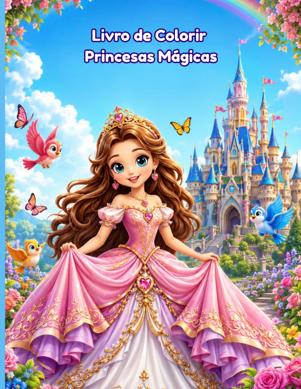 Livro de Colorir Princesas Mágicas: 50 Desenhos Lindos e Fofos para Crianças. Páginas com Verso em Branco para Colorir sem Manchar.
