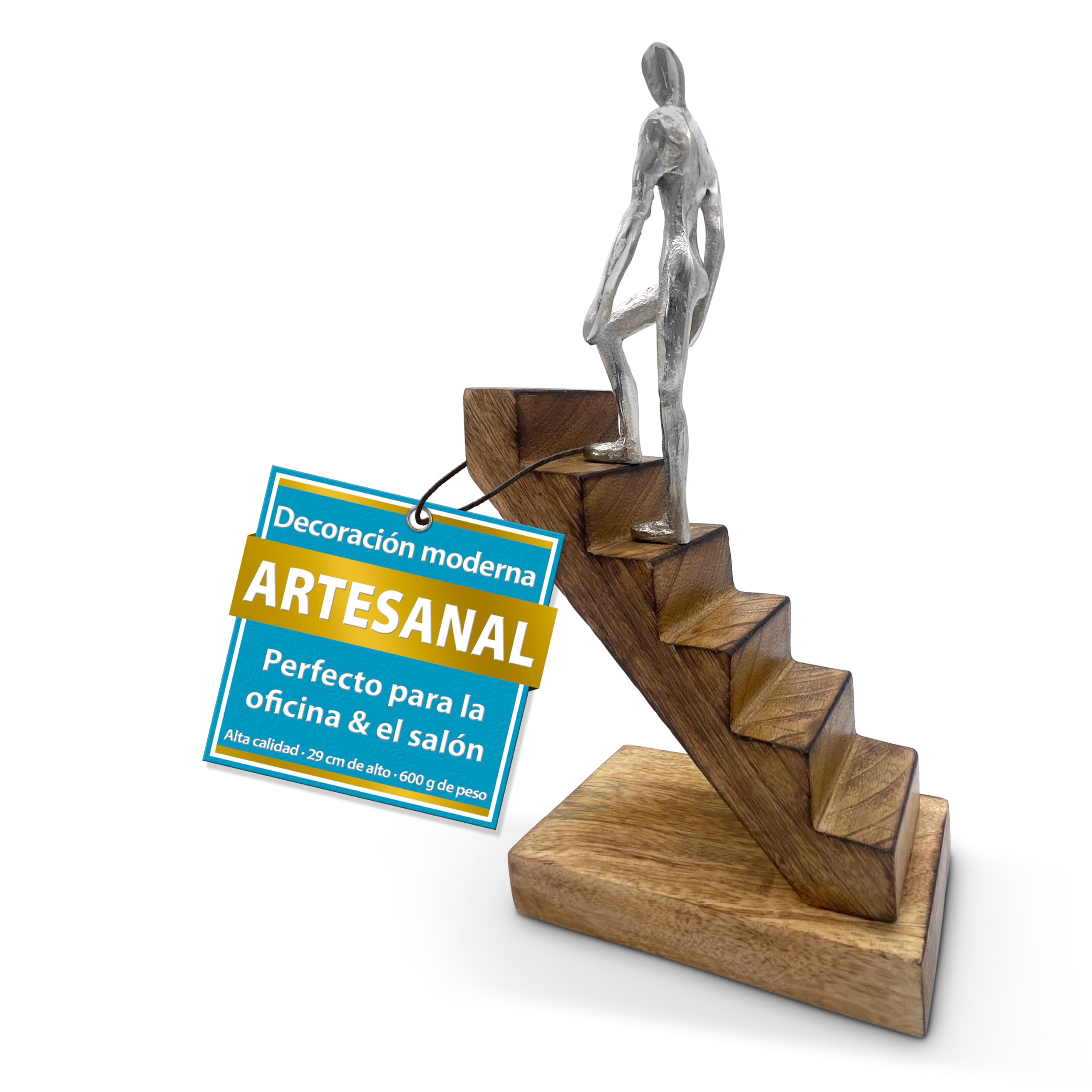 FeinKnick escultura decorativa «Top of The Rock» figura motivacional de 29 cm como símbolo de éxito e inspiración, moderna de madera y metal como estatua para decoración de salón, escritorio y oficina