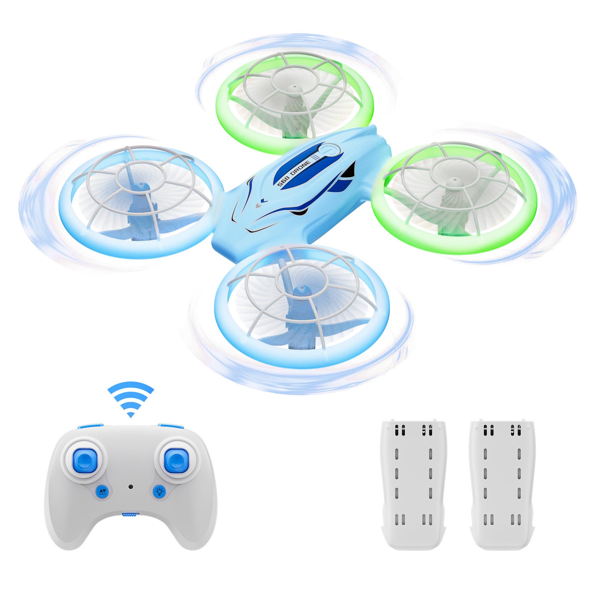 Ridge's Puddle Drohne für Kinder Geschenke - Mini Drone LED Lichter Ferngesteuerte Quadcopter Spielzeug ab 6 7 8 9 10 Jahre für Jungen Mädchen Anfänger Blau 2 Akkus
