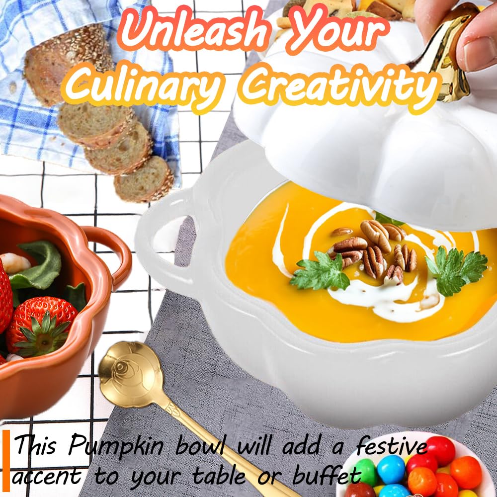 Deyuer Pumpkin Bowl With Double Handles,Stackable Ceramic Pumpkin Soup Bowls,Glossy Enamel - View #5
