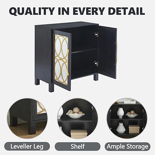 Miniatura 5 de EDYO LIVING Aparador de buffet con espejo, gabinete de almacenamiento moderno con puertas de vidrio de metal, mesa consola para sala de estar,
