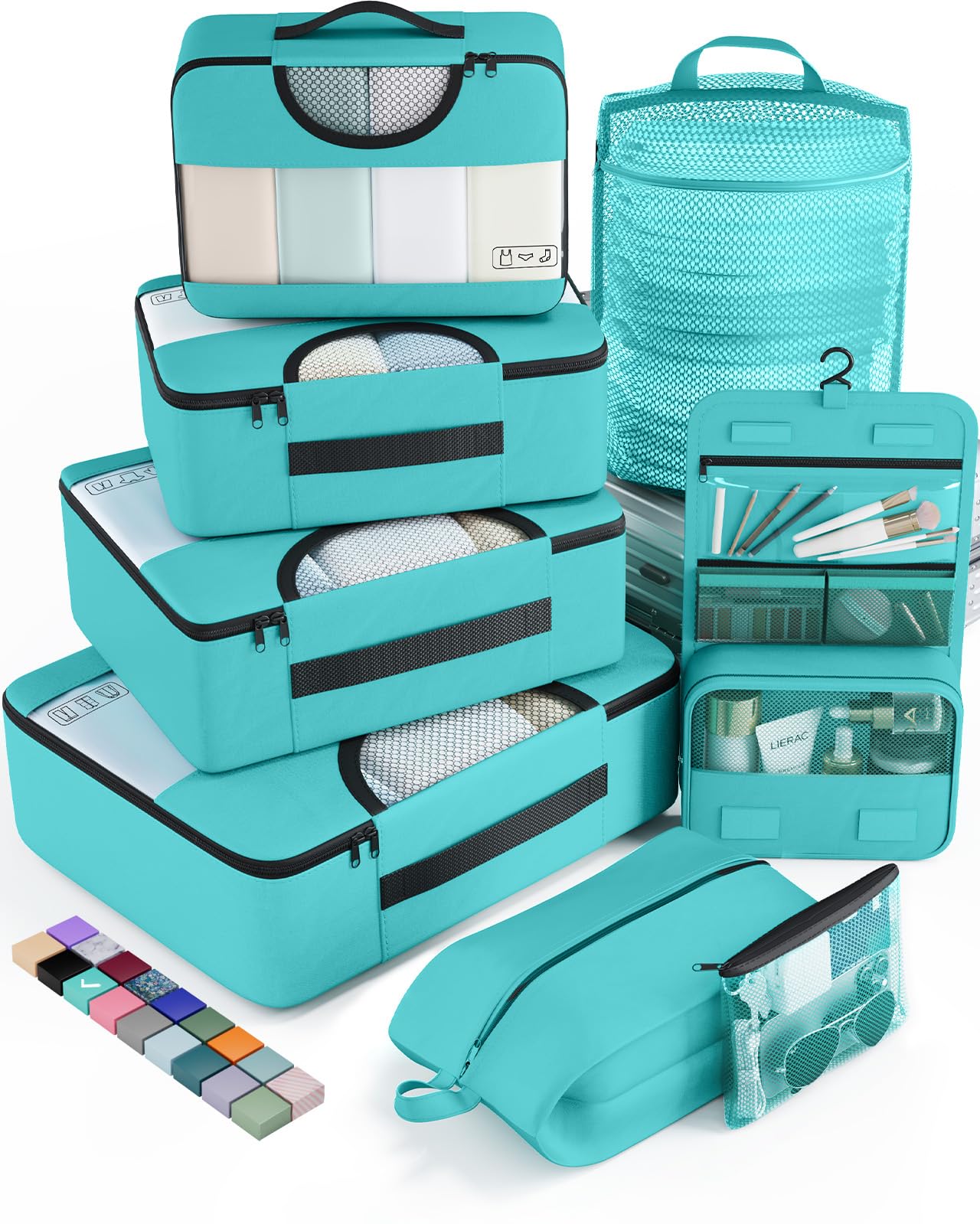 Veken 8 Set Packing Cubes for Travel Essentials, Suitcase Organizer Bags in 4 Sizes, Carry-On Luggage Accessories with Large Laundry & Hanging