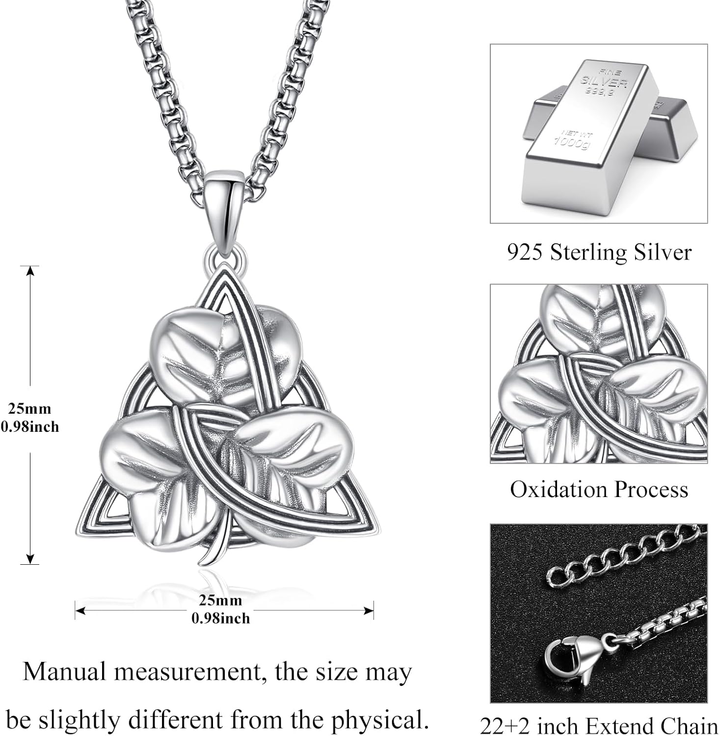 Palpitate 925 Sterling Silver Viking Runes Celtic Knot Pendant Necklace Celtic Amulet Irish Jewelry Gifts for Men Women